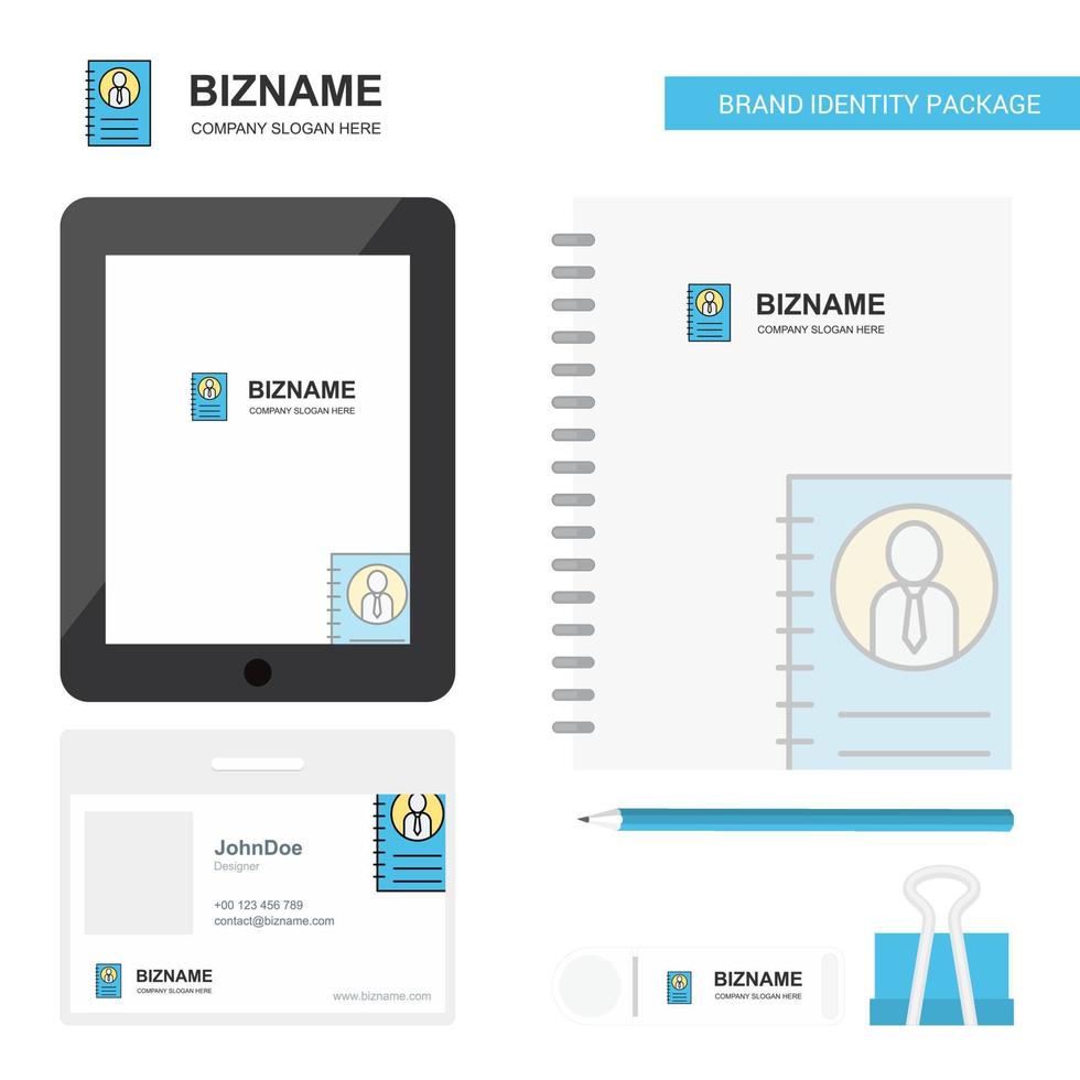 Personal diary Business Logo Tab App Diary PVC Employee Card and USB Brand Stationary Package Design Vector Template