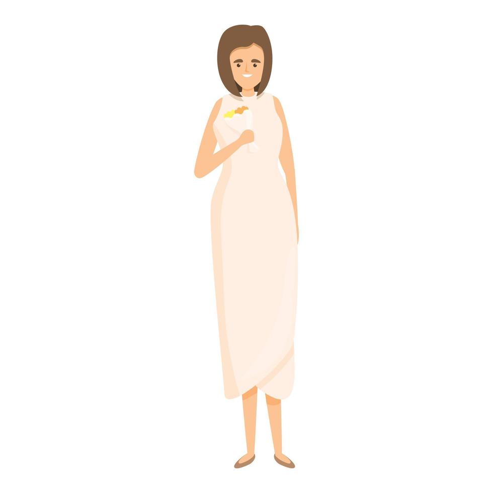 Thin wedding dress icon, cartoon style vector
