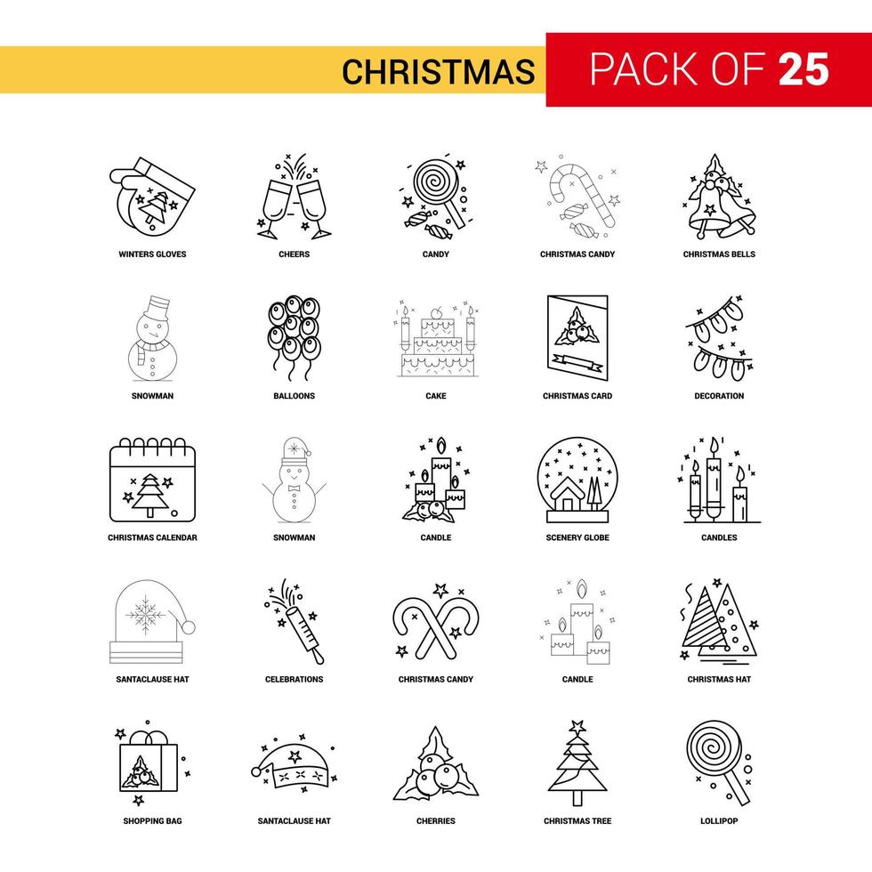 icono de línea negra de navidad 25 conjunto de iconos de esquema de negocios vector