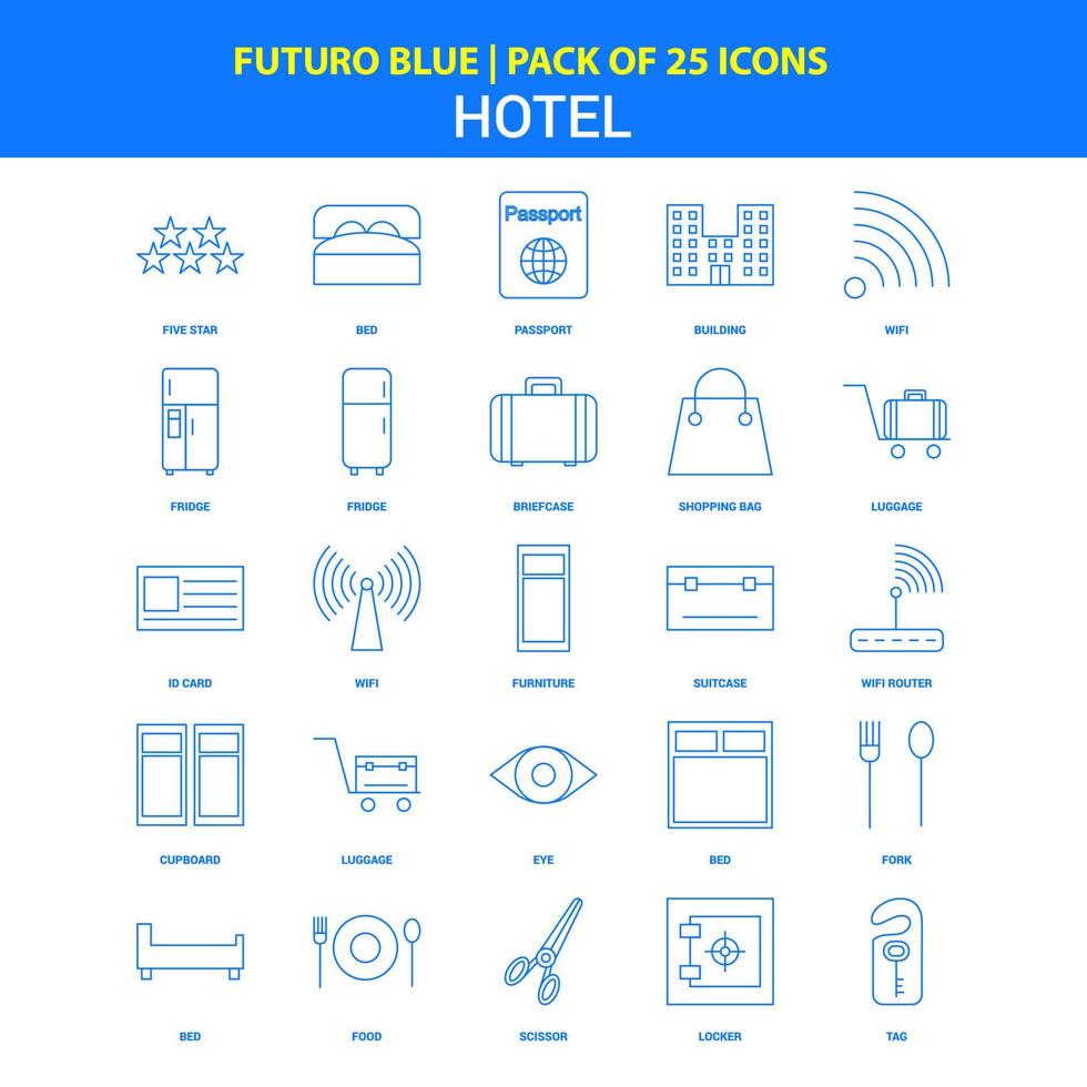 iconos de hotel paquete de iconos azul futuro 25 vector
