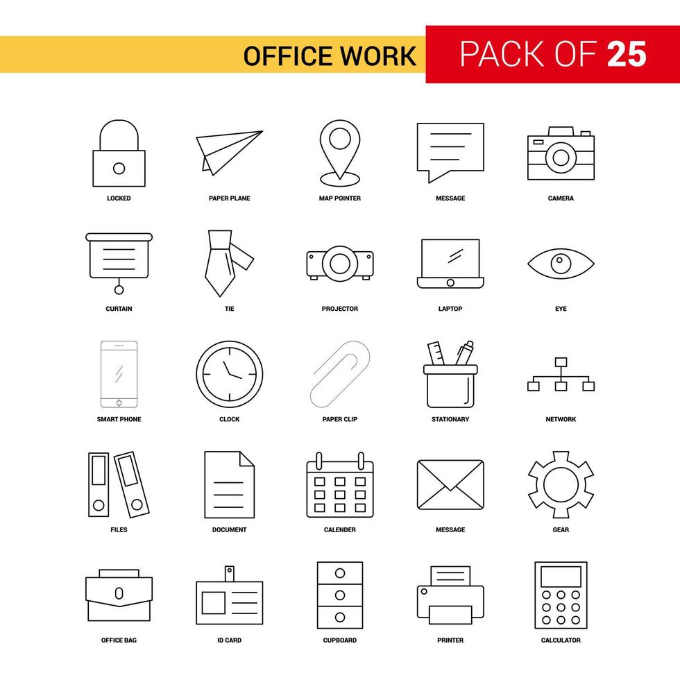 Office work Black Line Icon 25 Business Outline Icon Set vector