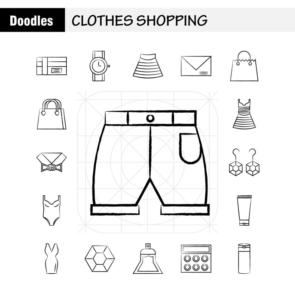 Clothes Shopping Hand Drawn Icons Set For Infographics Mobile UXUI Kit And Print Design Include Dress Frock Ladies Garments Coat Suiting Garments Cloths Eps 10 Vector