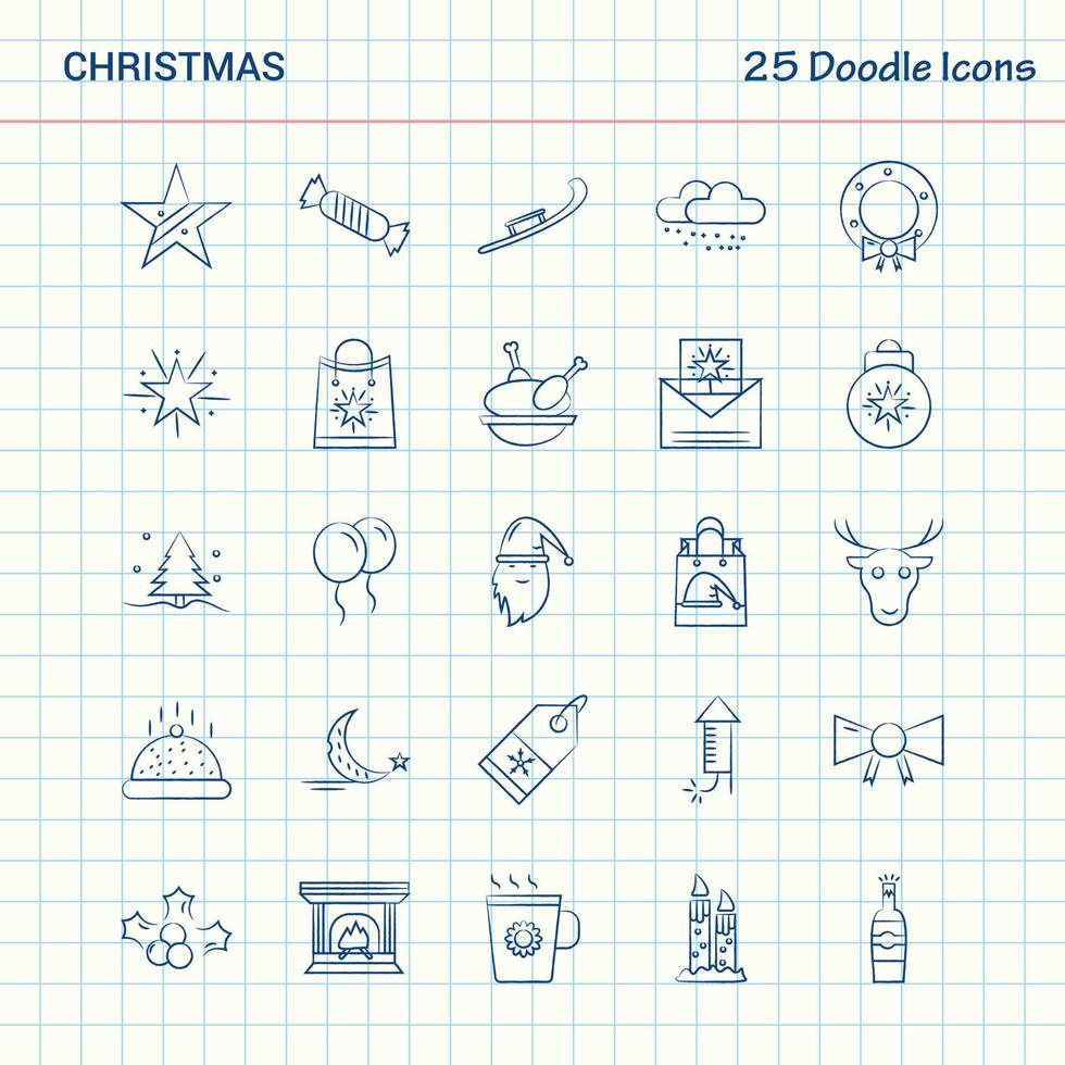 navidad 25 iconos de doodle conjunto de iconos de negocios dibujados a mano vector