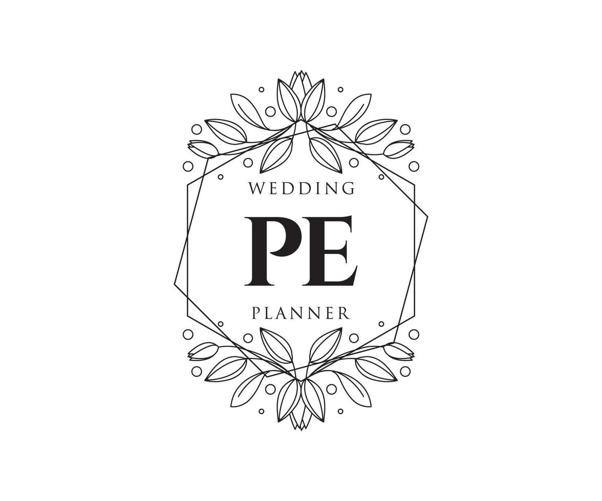 PE Initials letter Wedding monogram logos collection, hand drawn modern minimalistic and floral templates for Invitation cards, Save the Date, elegant identity for restaurant, boutique, cafe in vector