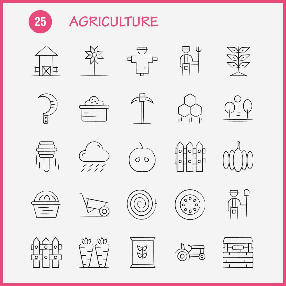 paquete de iconos dibujados a mano de agricultura para diseñadores y desarrolladores vector