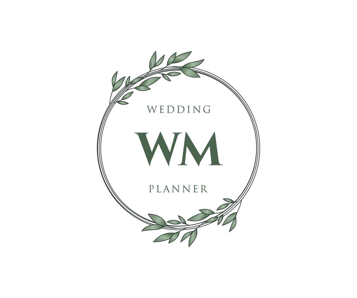WM Initials letter Wedding monogram logos collection, hand drawn modern minimalistic and floral templates for Invitation cards, Save the Date, elegant identity for restaurant, boutique, cafe in vector