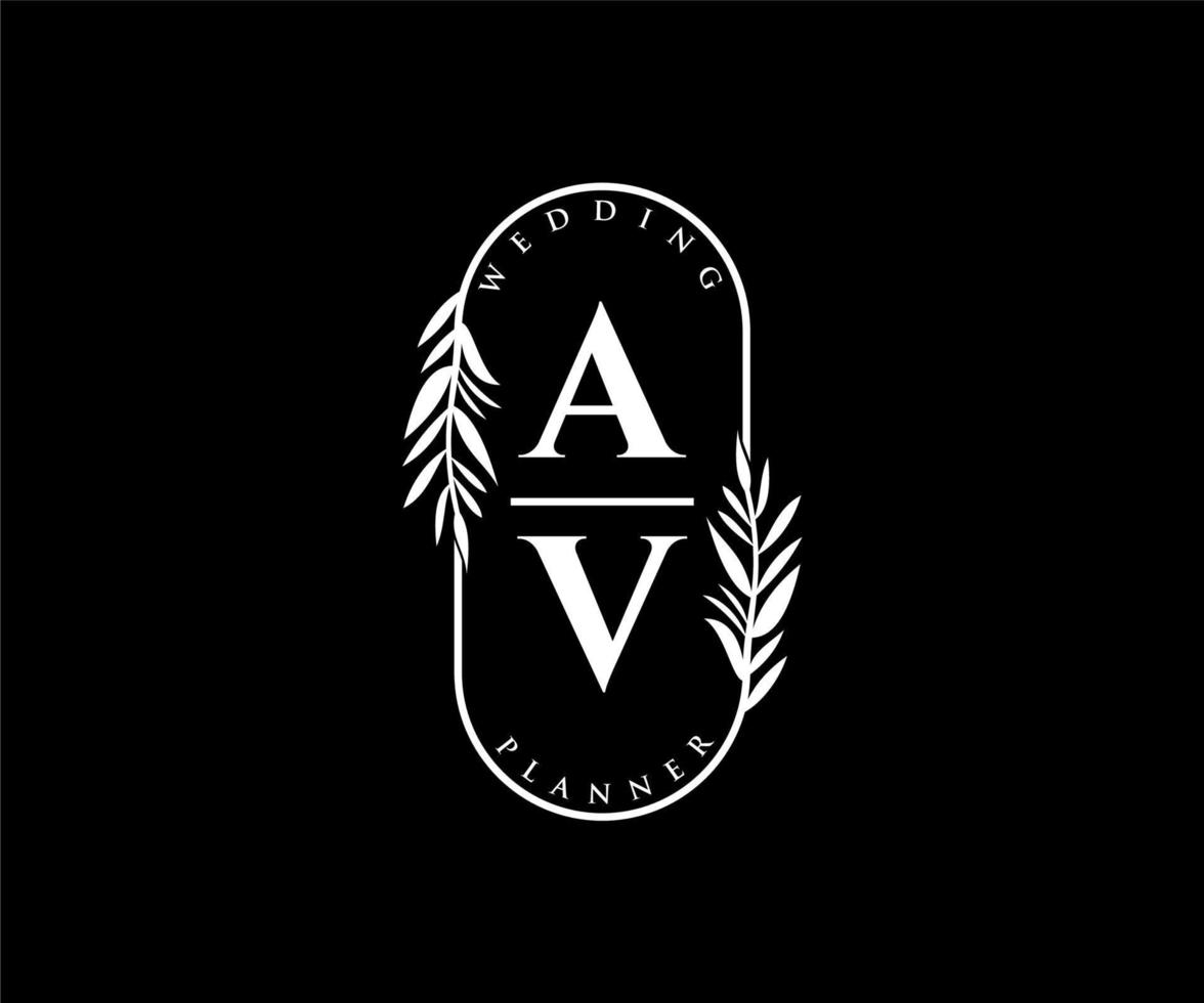 AV Initials letter Wedding monogram logos collection, hand drawn modern minimalistic and floral templates for Invitation cards, Save the Date, elegant identity for restaurant, boutique, cafe in vector