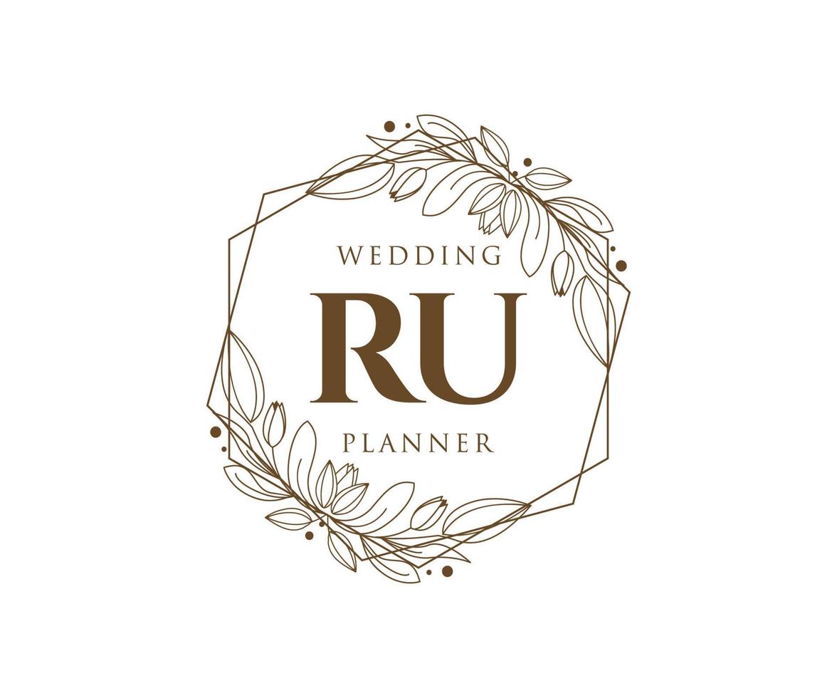 RU Initials letter Wedding monogram logos collection, hand drawn modern minimalistic and floral templates for Invitation cards, Save the Date, elegant identity for restaurant, boutique, cafe in vector