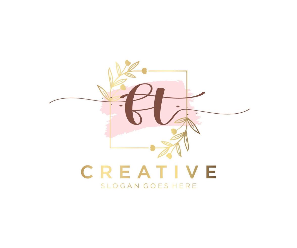 Initial FT feminine logo. Usable for Nature, Salon, Spa, Cosmetic and Beauty Logos. Flat Vector Logo Design Template Element.