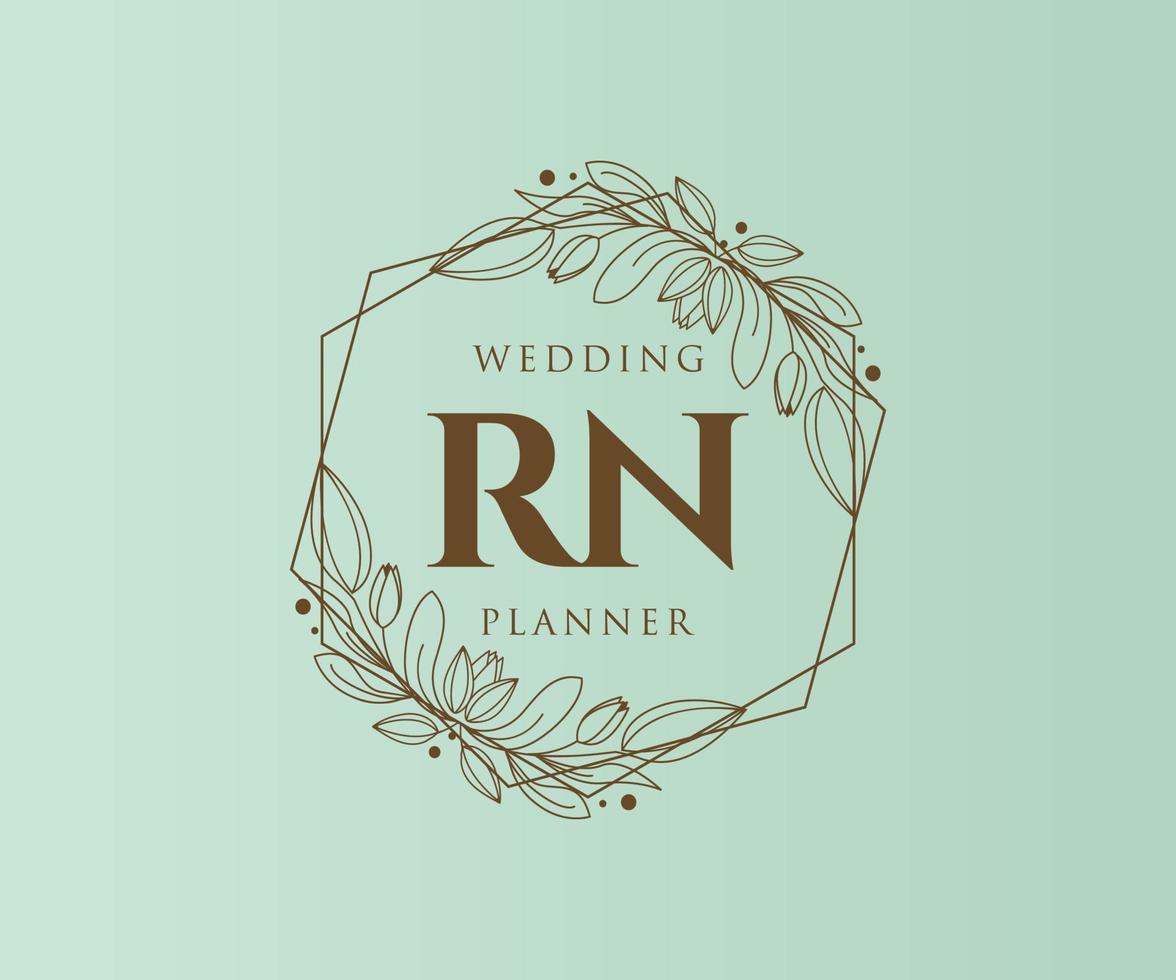 RN Initials letter Wedding monogram logos collection, hand drawn modern minimalistic and floral templates for Invitation cards, Save the Date, elegant identity for restaurant, boutique, cafe in vector