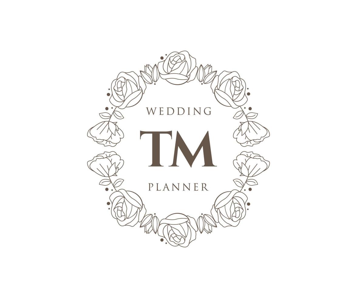 TM Initials letter Wedding monogram logos collection, hand drawn modern minimalistic and floral templates for Invitation cards, Save the Date, elegant identity for restaurant, boutique, cafe in vector