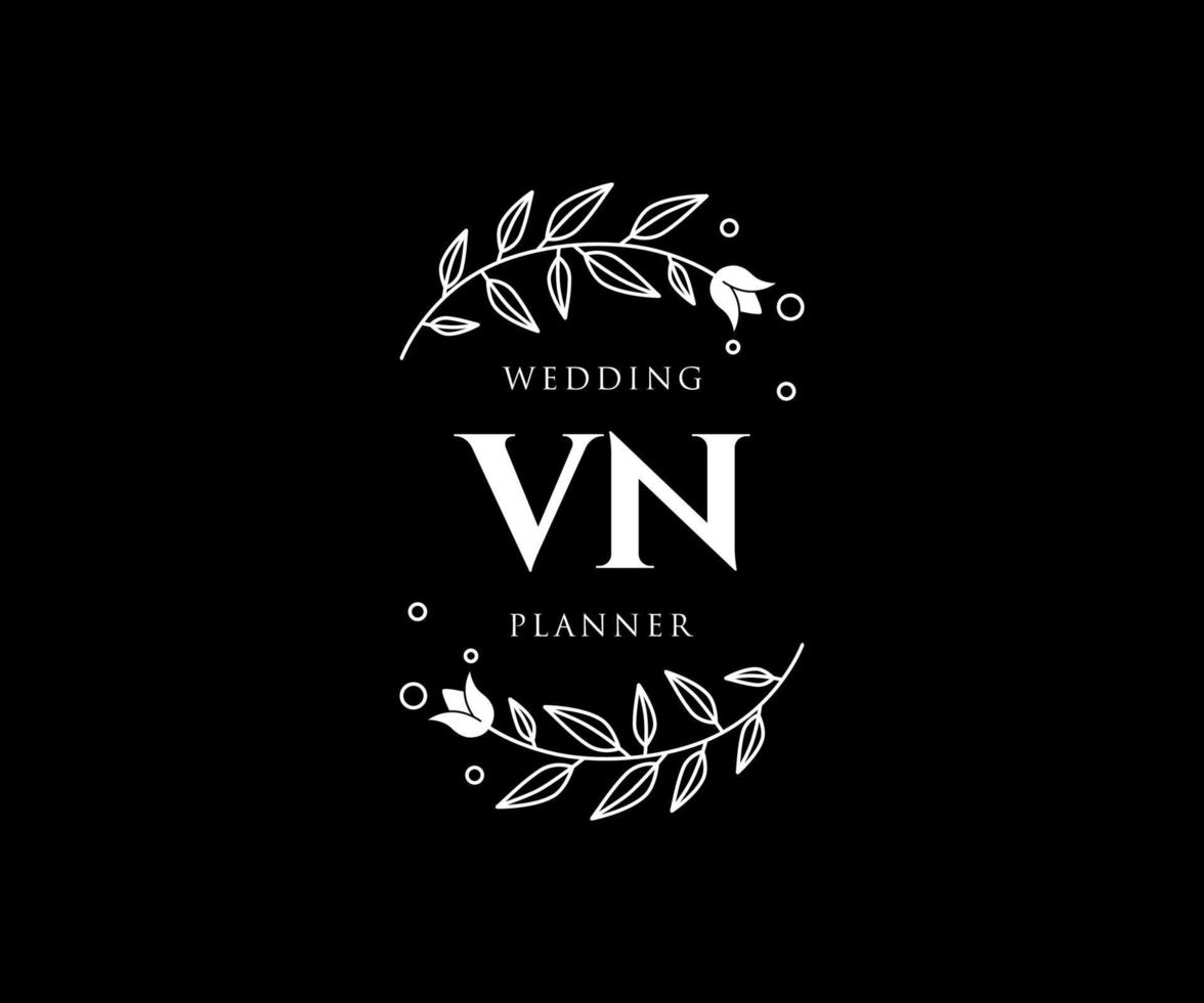 colección de logotipos de monograma de boda con letras iniciales vn, plantillas florales y minimalistas modernas dibujadas a mano para tarjetas de invitación, guardar la fecha, identidad elegante para restaurante, boutique, café en vector