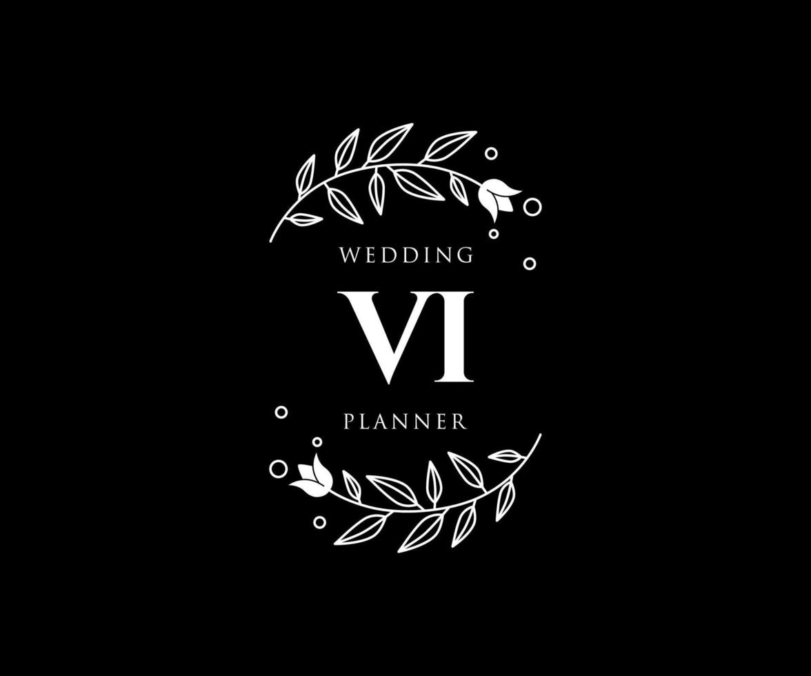 VI Initials letter Wedding monogram logos collection, hand drawn modern minimalistic and floral templates for Invitation cards, Save the Date, elegant identity for restaurant, boutique, cafe in vector