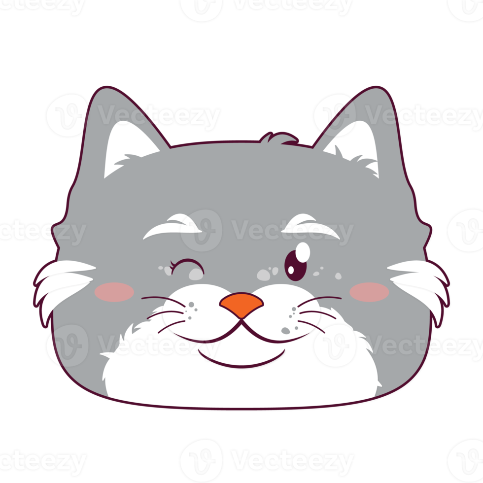 gato cara feliz desenho animado fofo png