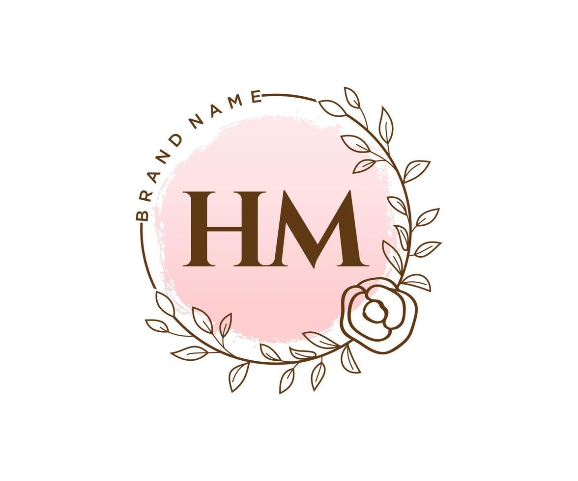 logotipo femenino inicial hm. utilizable para logotipos de naturaleza, salón, spa, cosmética y belleza. elemento de plantilla de diseño de logotipo de vector plano.
