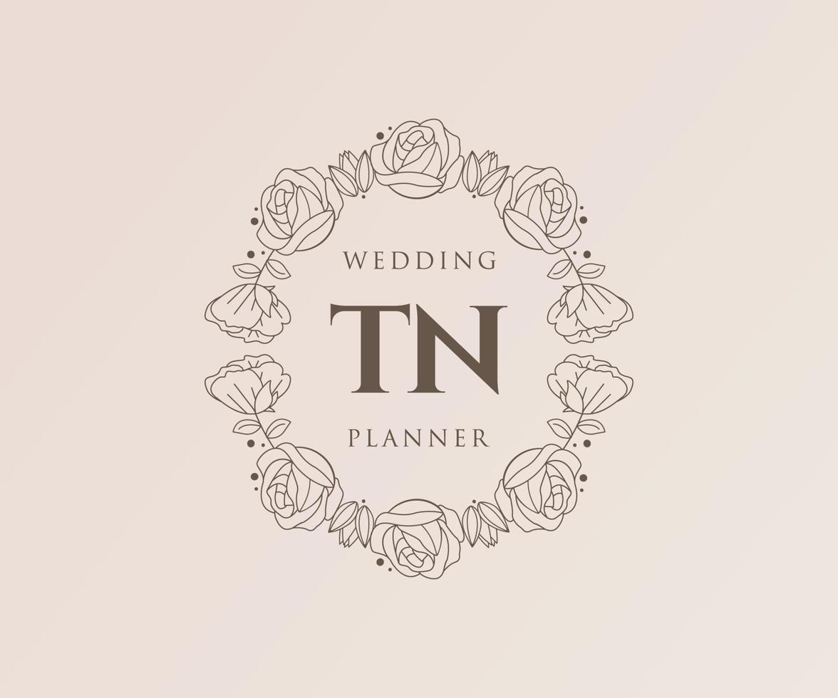 TN Initials letter Wedding monogram logos collection, hand drawn modern minimalistic and floral templates for Invitation cards, Save the Date, elegant identity for restaurant, boutique, cafe in vector