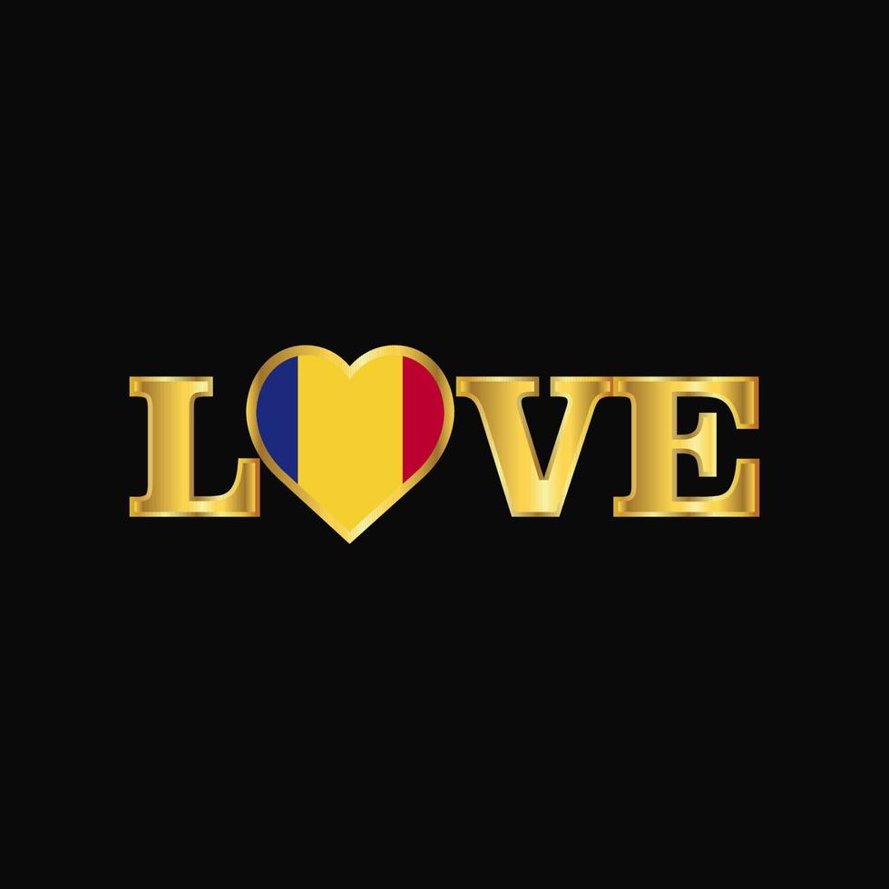 Golden Love typography Romania flag design vector