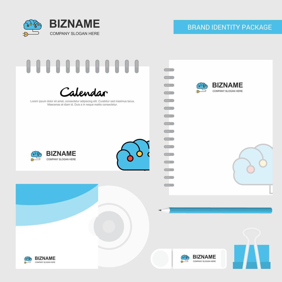 Brain circuit Logo Calendar Template CD Cover Diary and USB Brand Stationary Package Design Vector Template