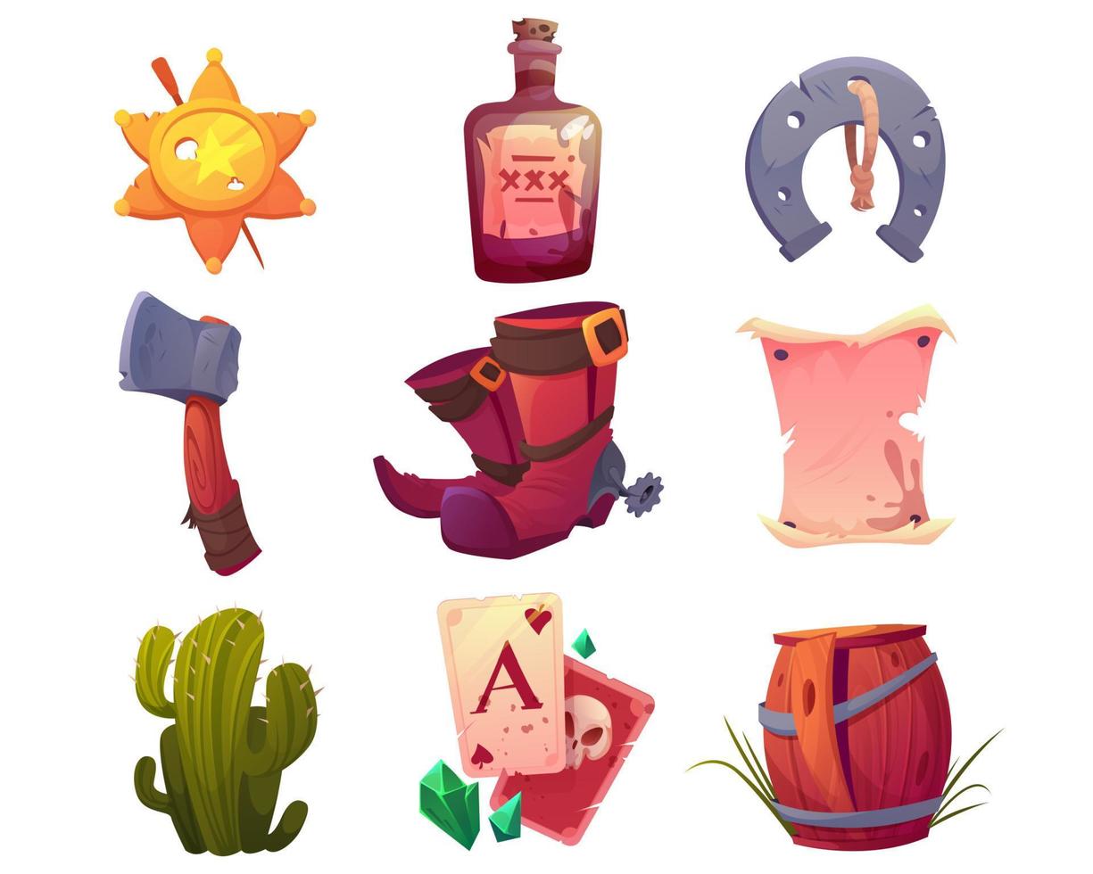 Wild west set with cowboy boots and sheriff star vector