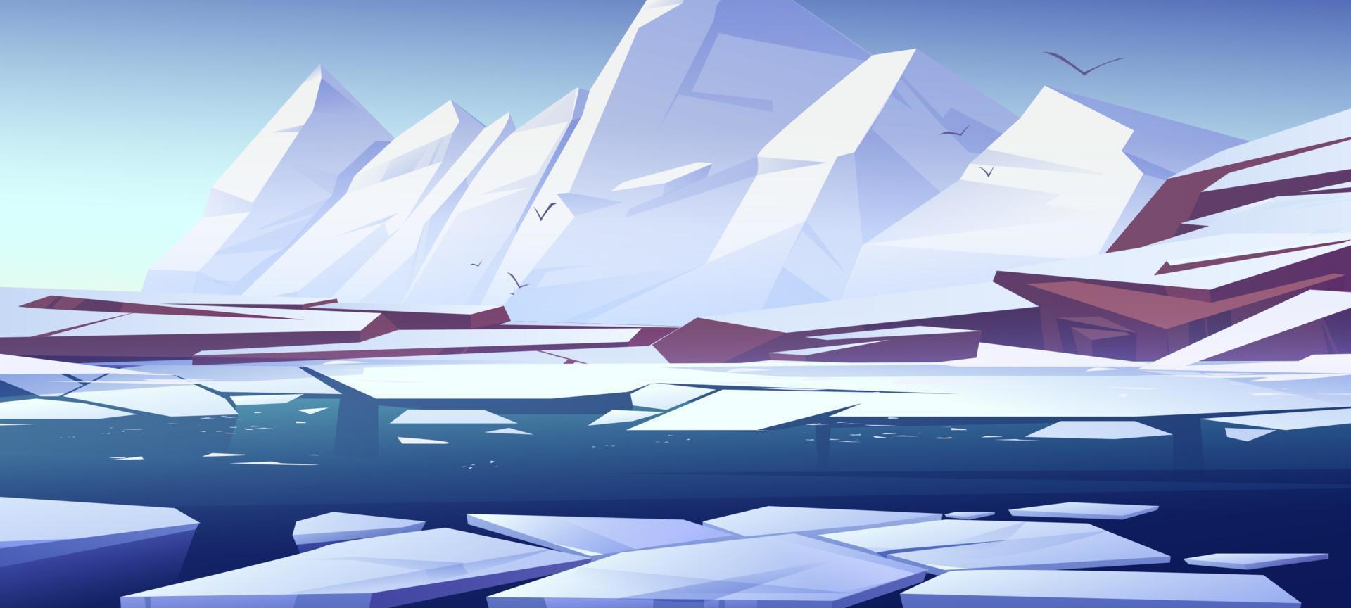 paisaje ártico con nieve, montañas y hielo vector
