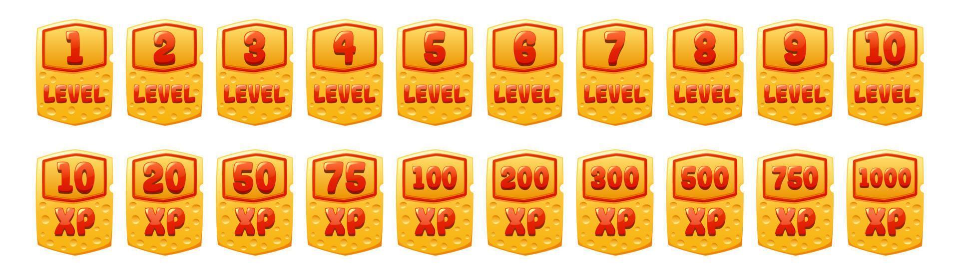 Set of cheese game level ui icons score experience vector