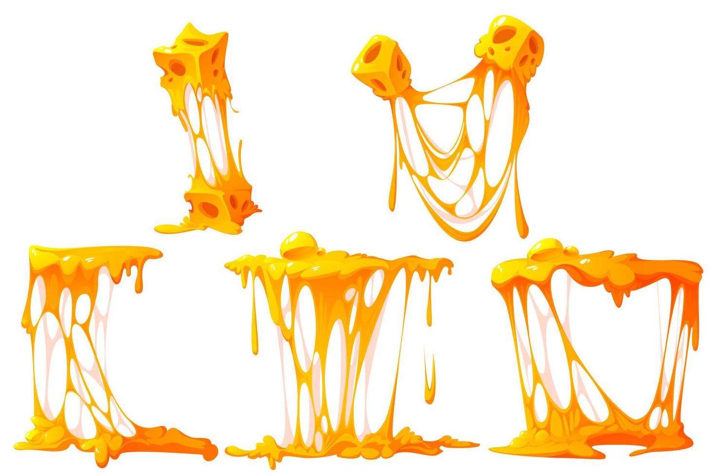 Set of melted cheese, cartoon mellow pieces design vector