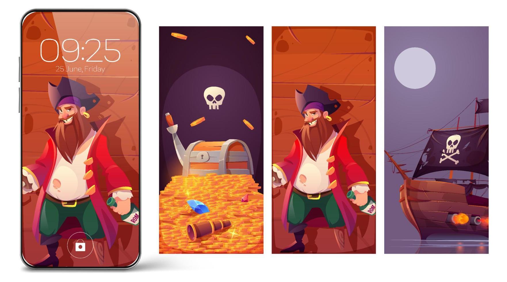 Pirate theme for smartphone screensaver vector