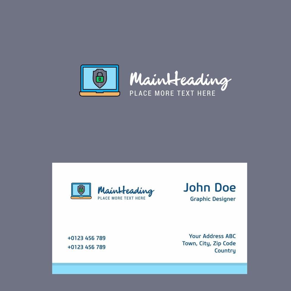 Laptop protected logo Design with business card template Elegant corporate identity Vector