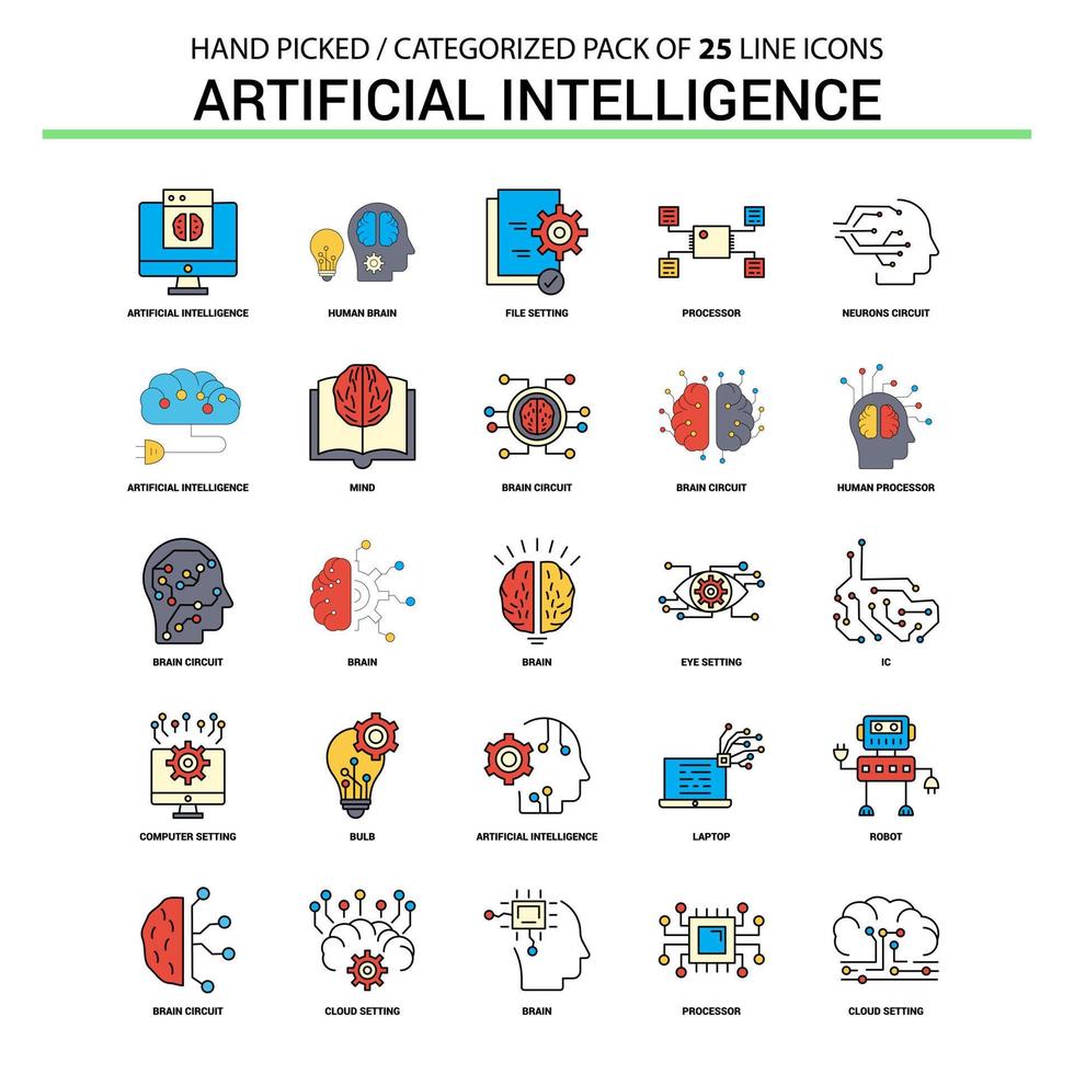 conjunto de iconos de línea plana de inteligencia artificial diseño de iconos de concepto de negocio vector