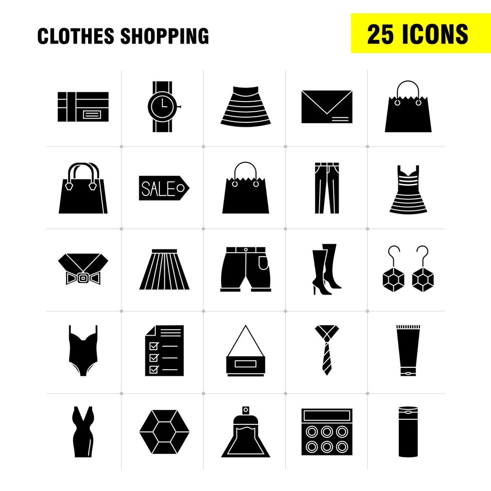 compras de ropa conjunto de iconos de glifo sólido para infografías kit de uxui móvil y diseño de impresión incluyen vestido vestido damas prendas abrigo trajes prendas paños eps 10 vector