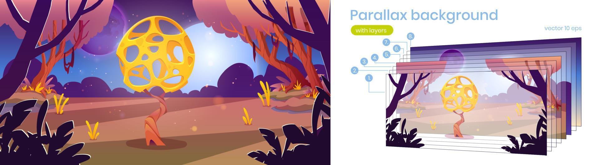 Parallax background with unusual yellow mushroom vector