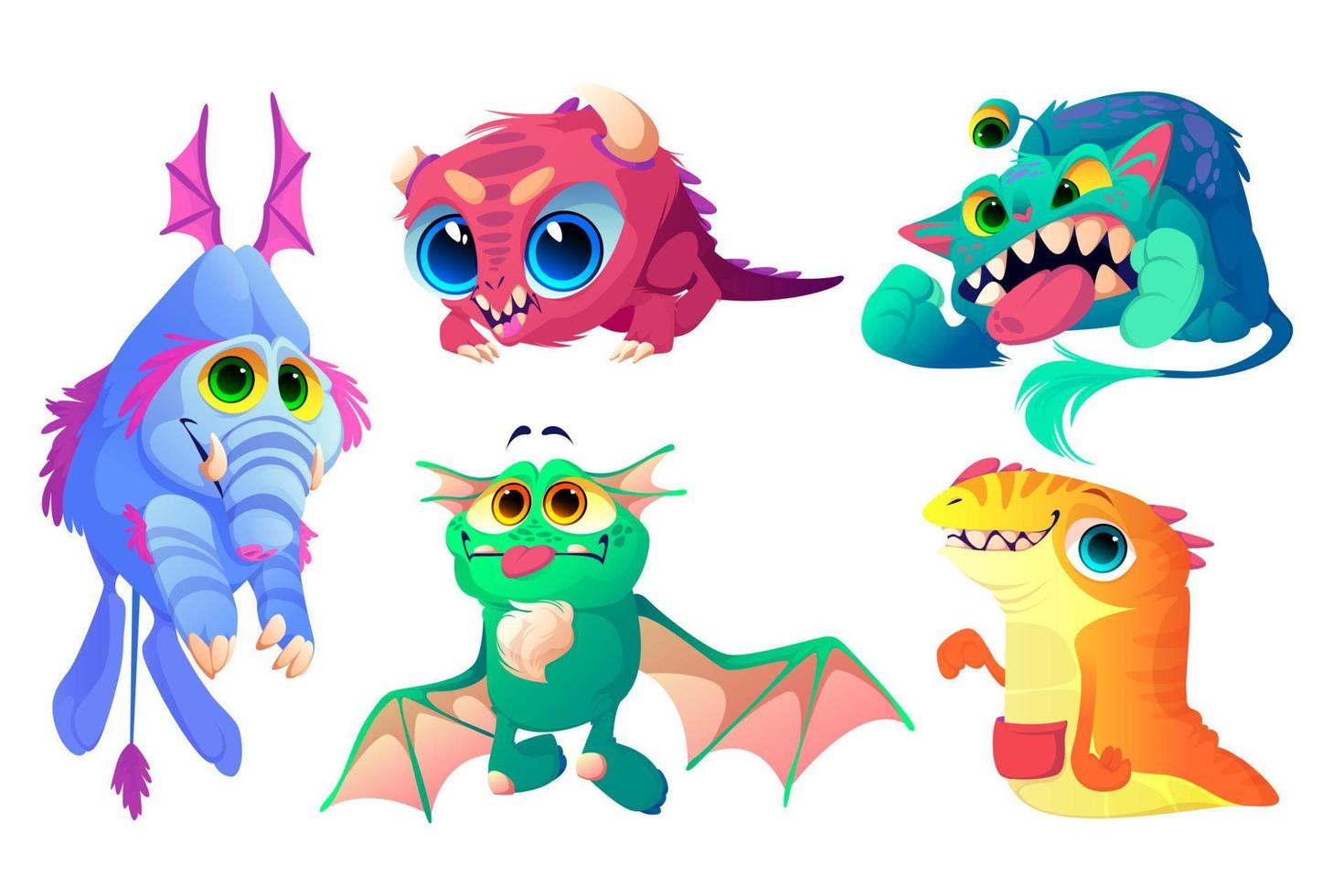 Monsters set, cute cartoon characters funny aliens vector