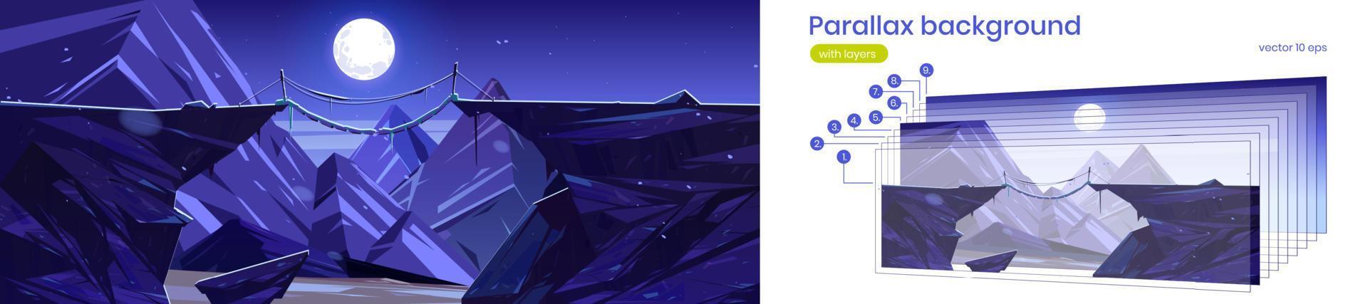 Parallax background with rocks and snow at night vector