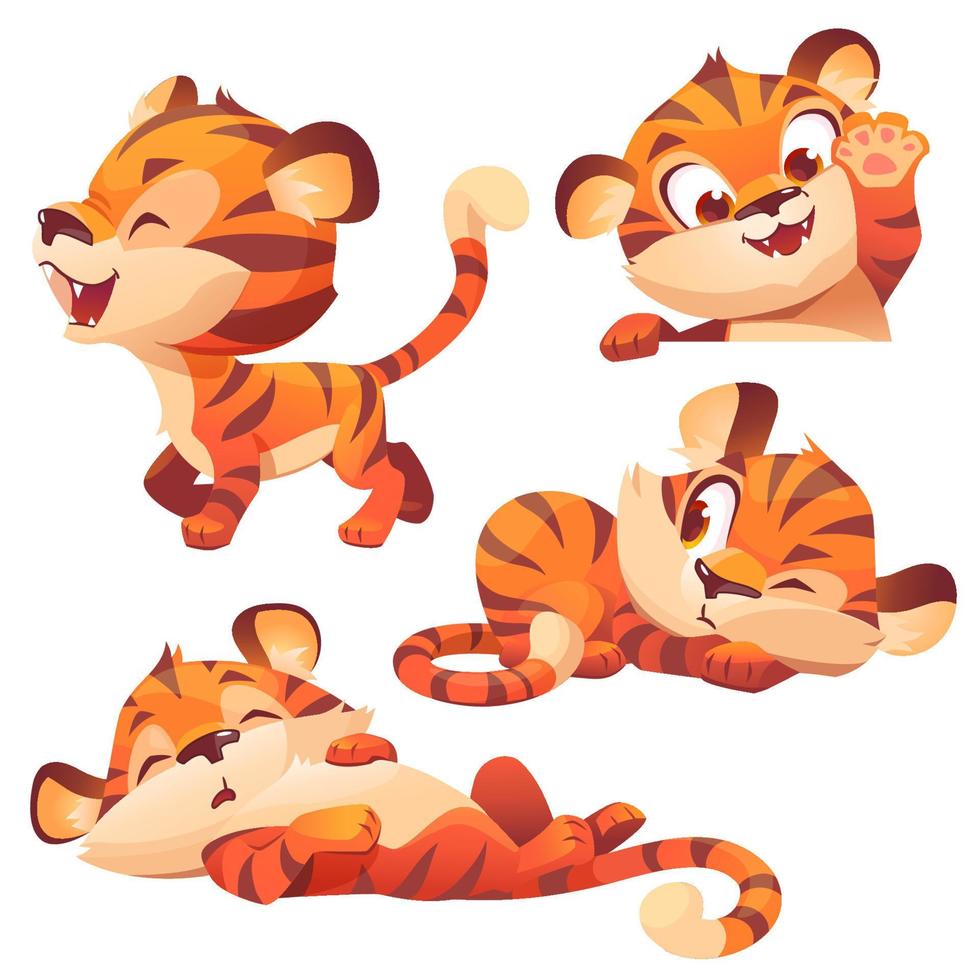 lindo personaje de tigre duerme y mira vector