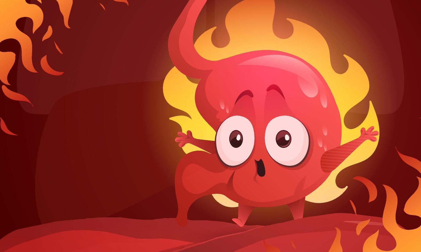 Cartoon stomach character burning of heartburn vector