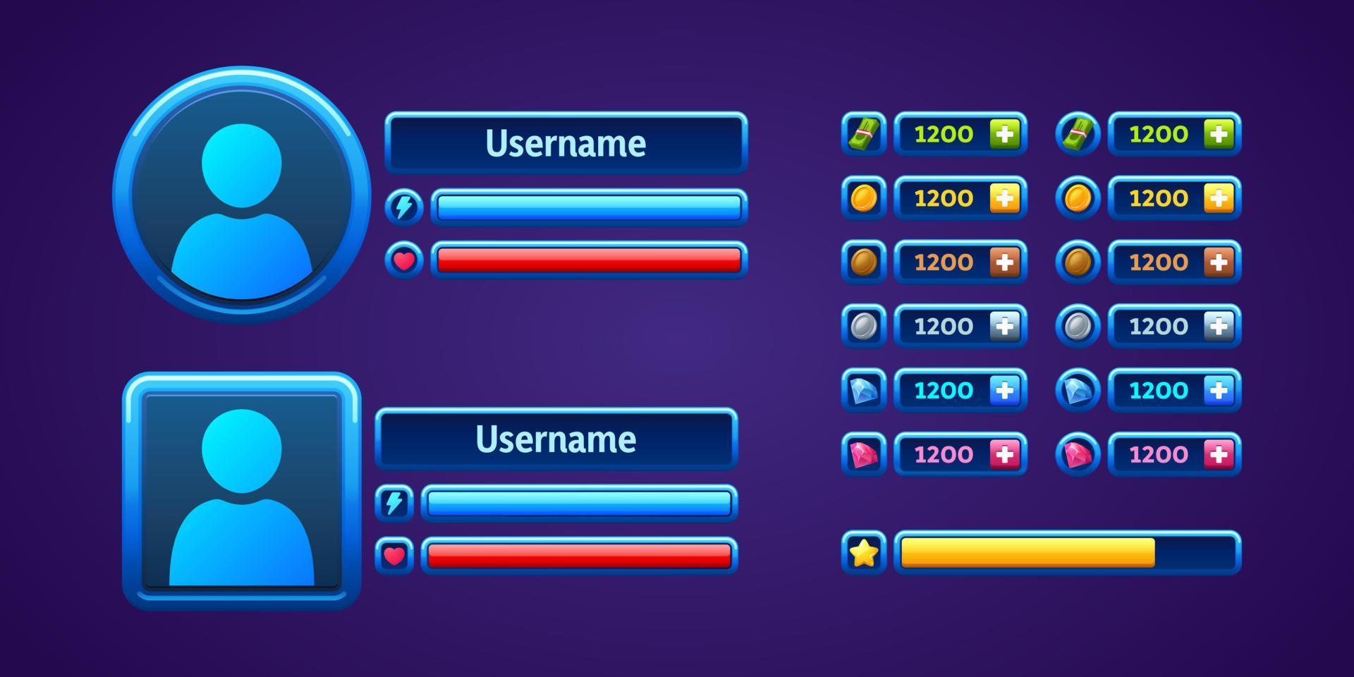 User profile ui game elements with avatars vector