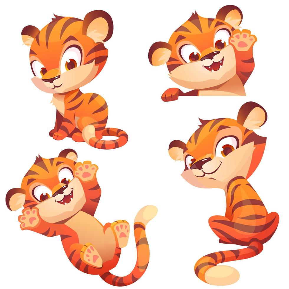 Cute cub tiger character play and greeting vector