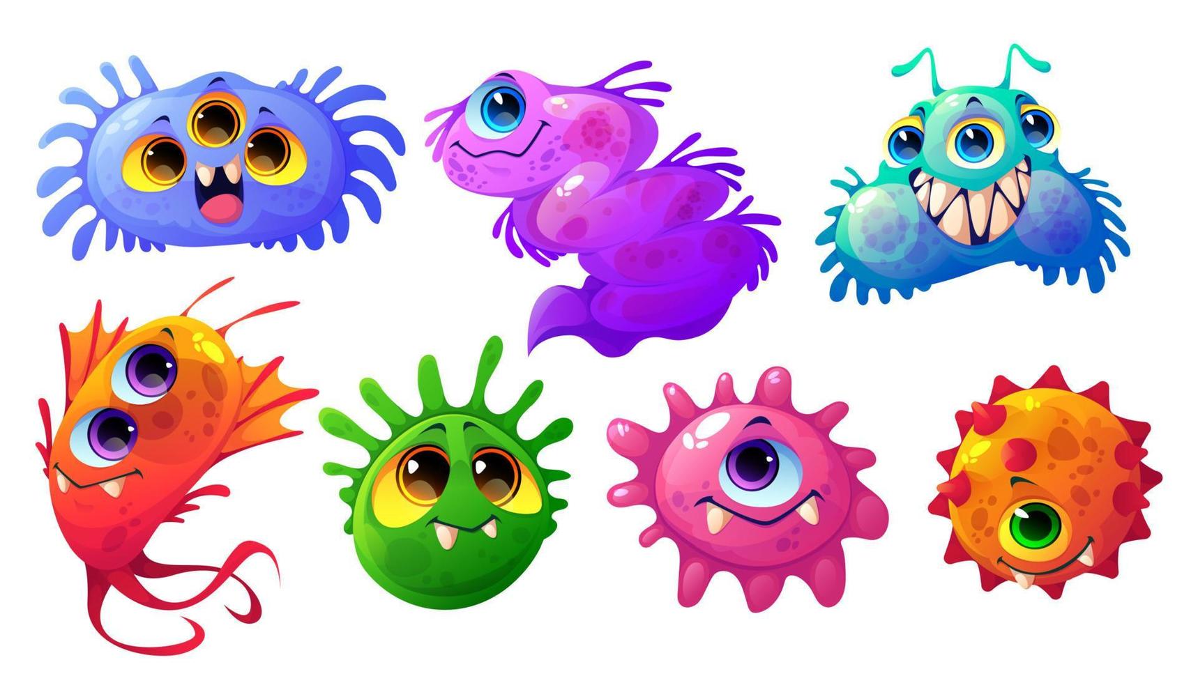 Cute bacteria, germ and virus characters vector