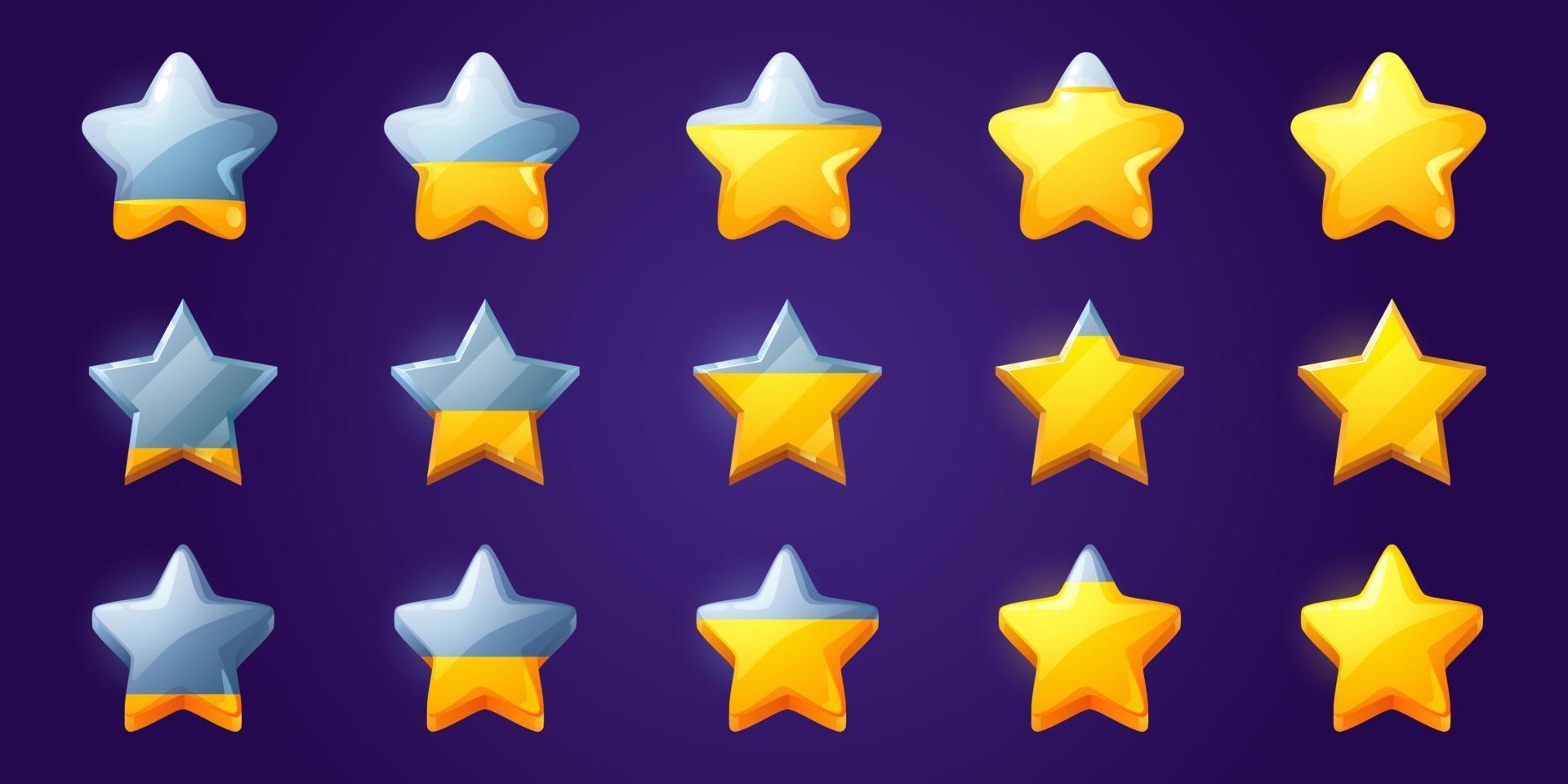 Set of stars, game score from empty to full rows. vector