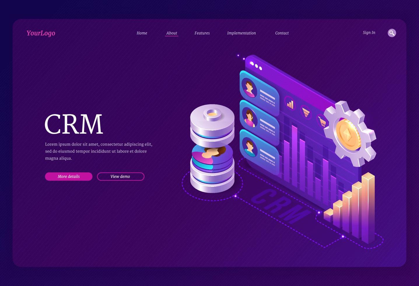 CRM, customer relationship management landing vector