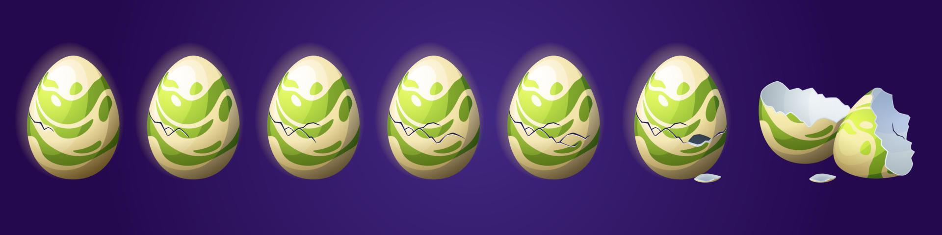 animación de huevos de dragón entera y cáscara rota vector