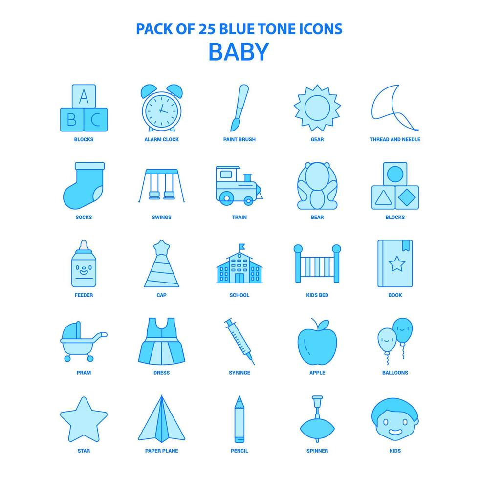 paquete de iconos de tono azul bebé 25 conjuntos de iconos vector