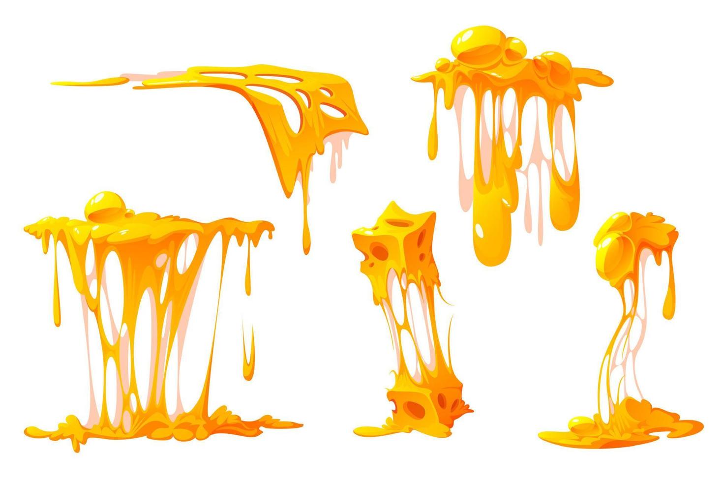 Melted cheese cartoon set, mellow pieces, dripping vector