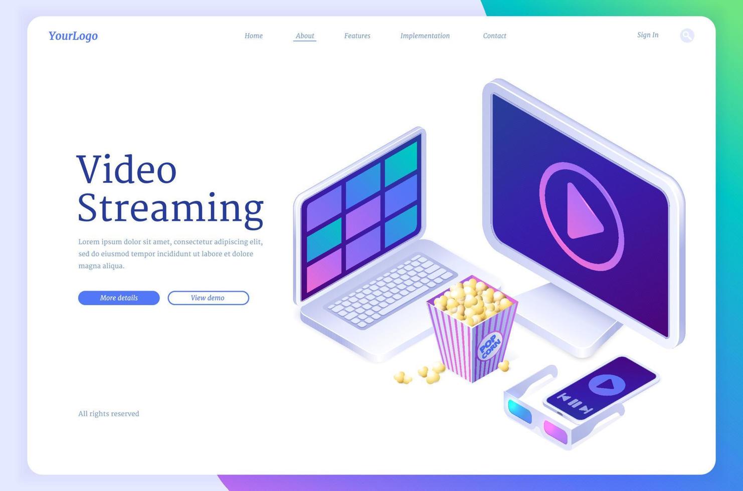 Video streaming, online service with live stream vector