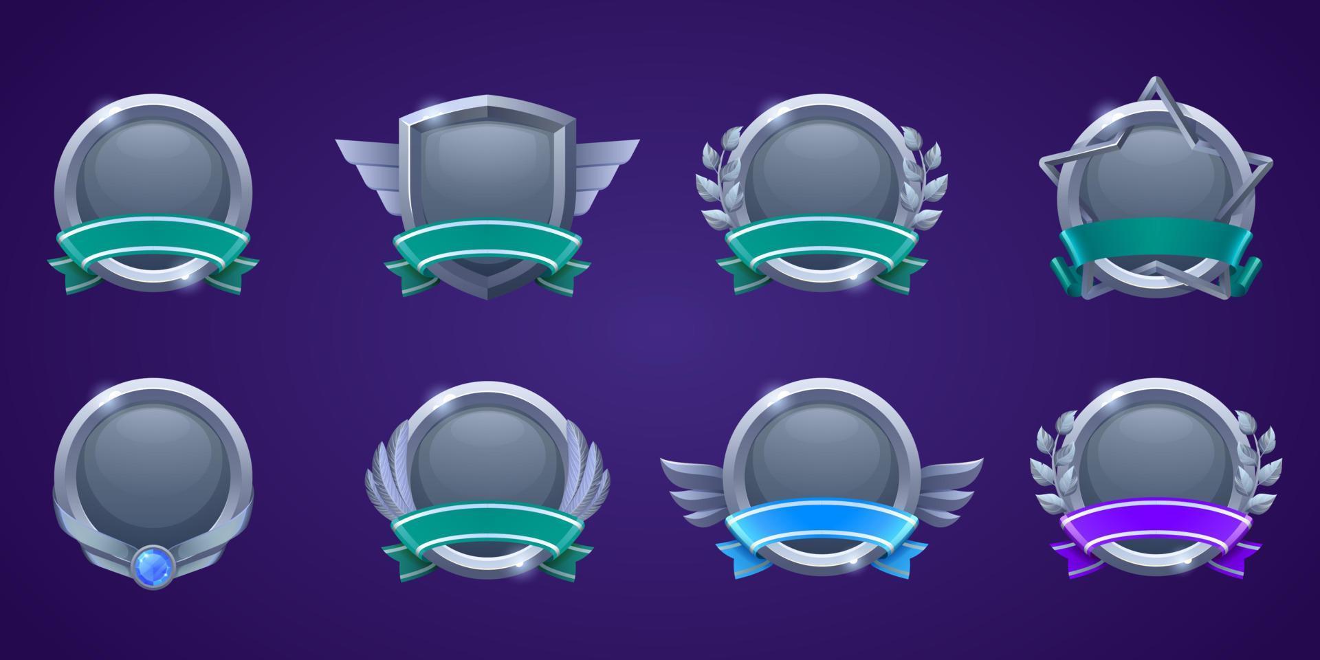 insignias de premio de acero para ganar en el juego vector