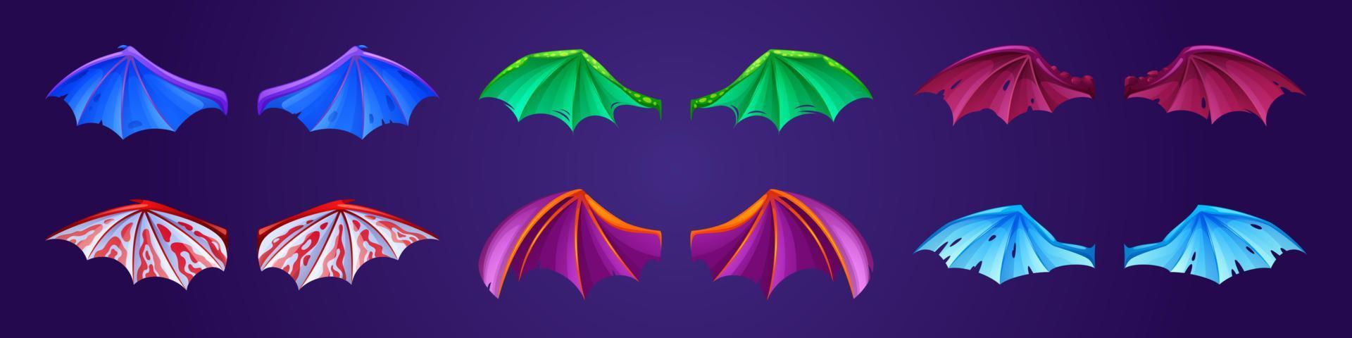 Vector set of dragon wings different colors