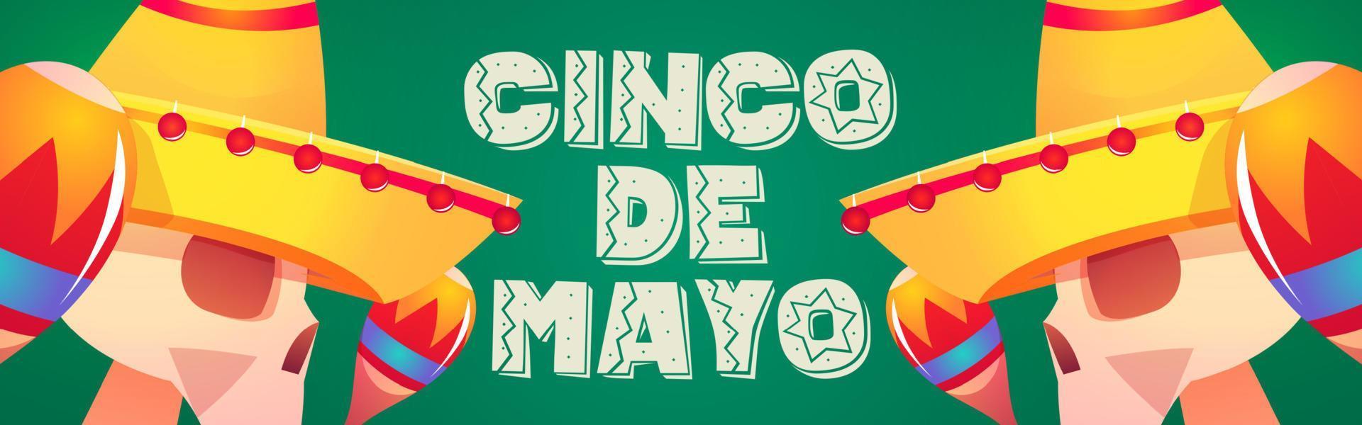 Cinco de mayo poster with skulls in sombrero vector