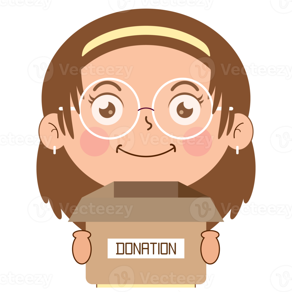 girl happy face holding box of donation cartoon cute png