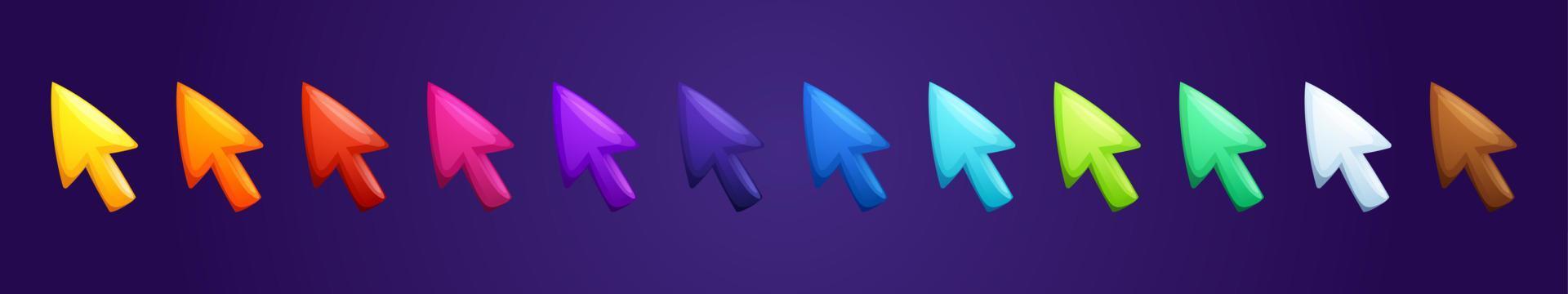 Colorful arrows, mouse cursors for computer game vector