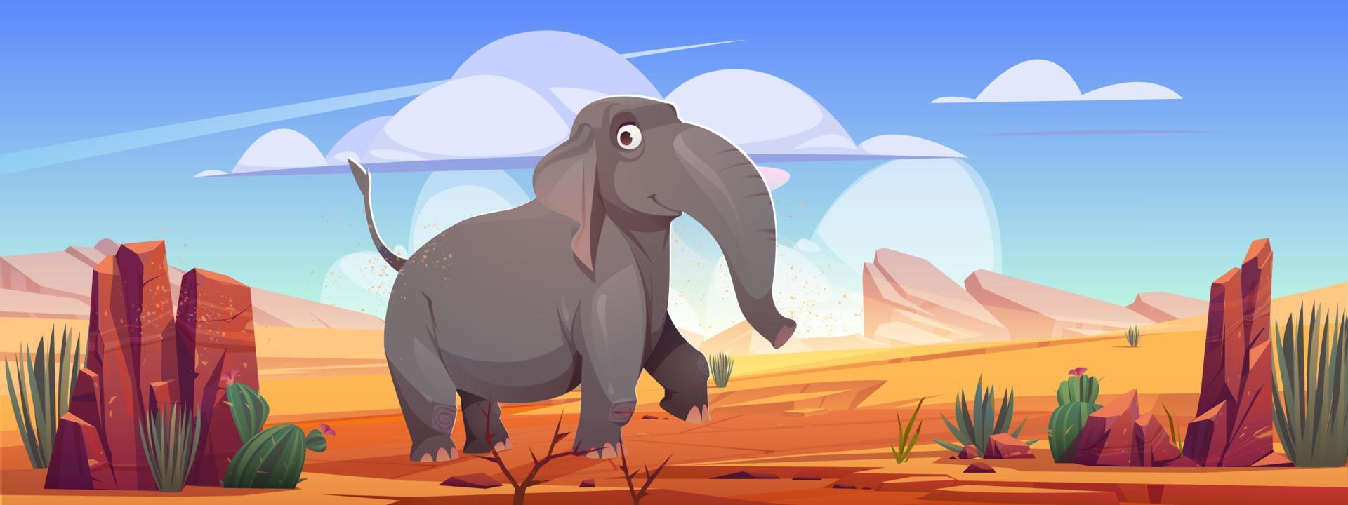 Funny elephant walk at desert landscape, animal vector